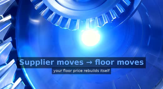 Explainer still: a turbine, captioned supplier moves, floor moves